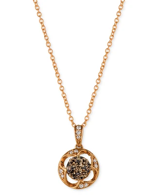 Le Vian Chocolatier Chocolate Diamond & Vanilla Diamond Open Halo Cluster 18" Pendant Necklace (1/3 ct. t.w.) in 14k Rose Gold