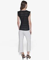 Karl Lagerfeld Paris Women's Pointelle Knit Sleeveless Top
