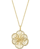 Effy Diamond Border Openwork Flower Pendant Necklace (3/8 ct. t.w.) in 14k Gold, 17" + 1" extender