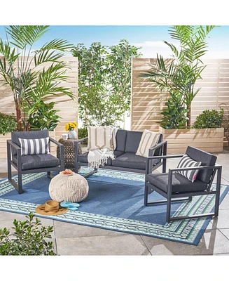 Rustproof Oasis: Aluminum Patio Chat Set with Plush Cushions