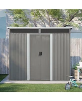 8ft x 6ft Outdoor Metal Storage with Lockable Sliding Doors and Transparent plate for Garden, Lawn (Gray)