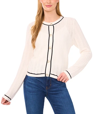 CeCe Women's Long-Sleeve Cardigan With Contrast Trim