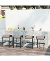 Gymax -Piece Patio Dining Set w/ Umbrella Hole Metal Frame & Breathable Fabric Seat