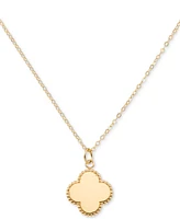 Sunbeam & Polished Reversible Bead Frame Clover 18" Pendant Necklace in 10k Gold