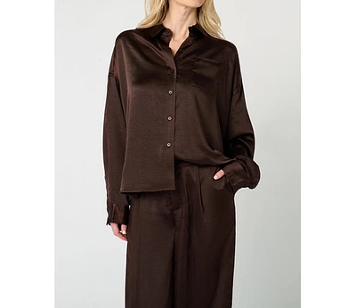 WeWoreWhat Women's Cropped Button Front Shirt