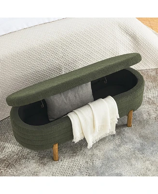 Ottoman Oval Storage Bench,Rubber Wood Leg, Green(46."x17.7"x10.8")