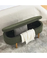Ottoman Oval Storage Bench,Rubber Wood Leg, Green(46."x17.7"x10.8")