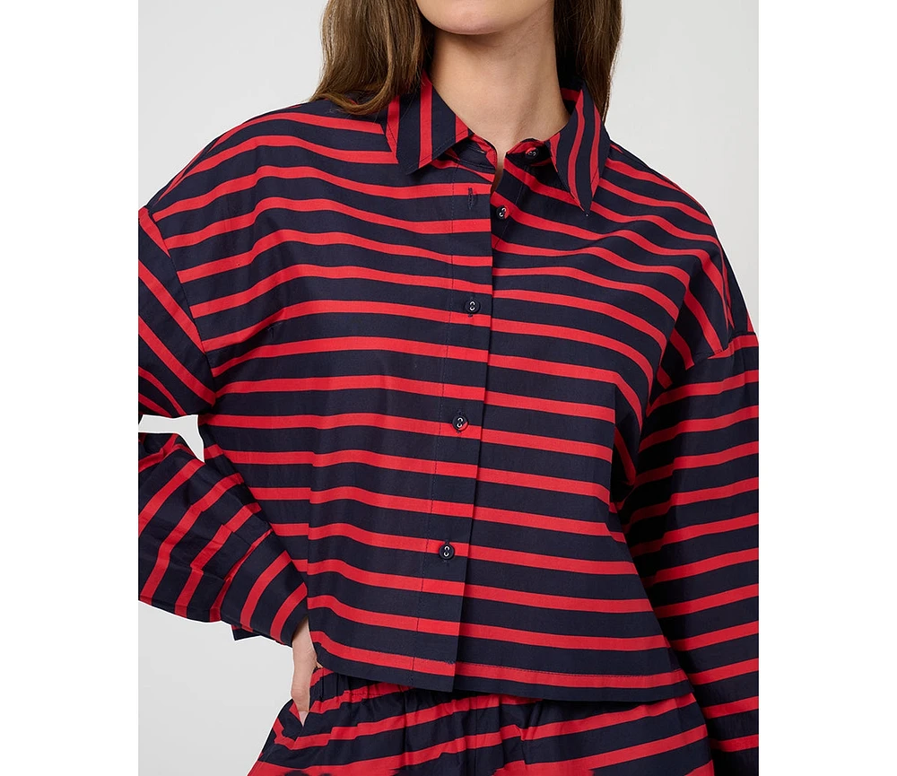 WeWoreWhat Women's Long Sleeve Crop Button Down Shirt