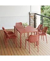 7-Piece Outdoor Metal Patio Dining Table Set With Stackable Patio Chairs