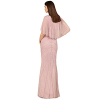 Lara Women's Cape Sleeve Beaded Gown