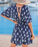 Cupshe Women's Breezy Navy Paisley Beach Dress with Plunging Neckline