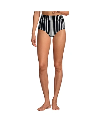 Lands' End Women's Ruched High Waisted Full Coverage Bikini Bottoms