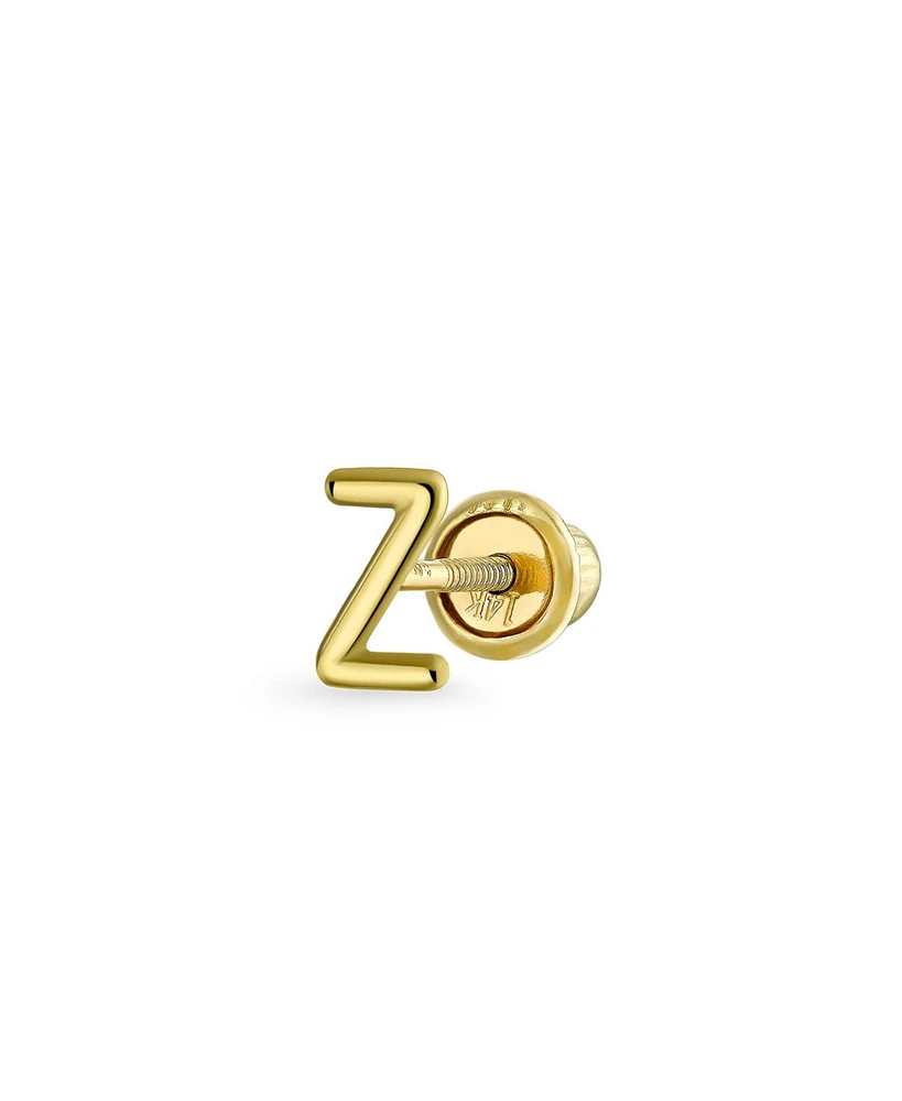 Bling Jewelry Minimalist Real Yellow 14K Gold Capital Block Alphabet Letter Initial Cartilage Ear Lobe Piercing 1 Piece Stud Earring Screw Back