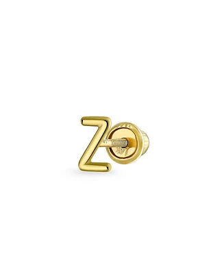 Bling Jewelry Minimalist Real Yellow 14K Gold Capital Block Alphabet Letter Initial Cartilage Ear Lobe Piercing 1 Piece Stud Earring Screw Back