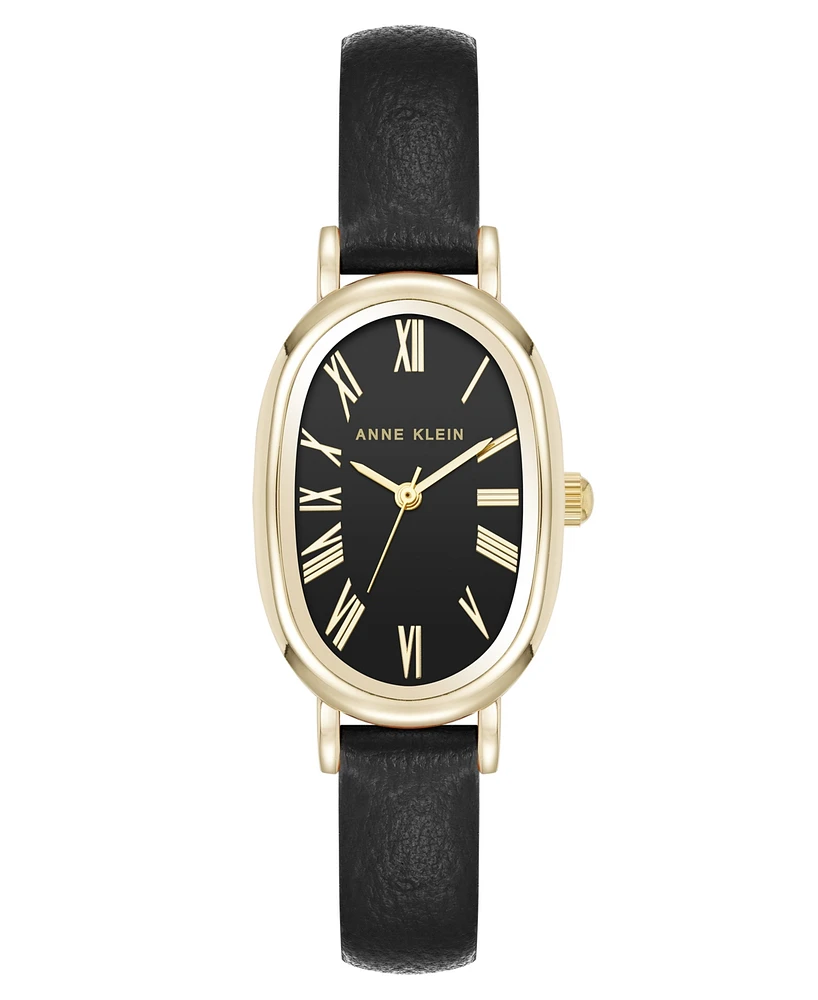 Anne Klein Women's Quartz Oval Polyurethane Leather and Gold-Tone Metal Alloy Watch