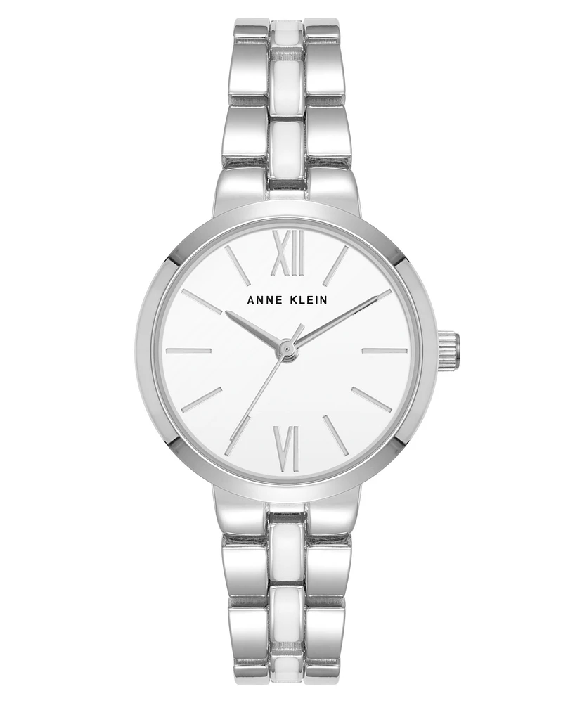 Anne Klein Women's Quartz Modern White Enamel and Silver-Tone Metal Alloy Watch, 30mm