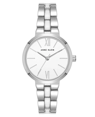 Anne Klein Women's Quartz Modern White Enamel and Silver-Tone Metal Alloy Watch, 30mm