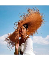 Amora Oversized Woven Straw Hat Burnt Caramel