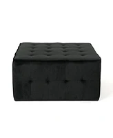 Extra Large Tufted Square Cocktail Ottoman, Upholstered in Soft Velvet, Perfect for Extra Seating, a Comfortable Footrest, or a Stylish Coffee Table A