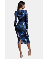 Bebe Women's Tie Waist Printed Midi Knit Dress