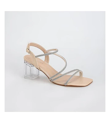Hera Rhinestone Strappy Clear Heel Sandals