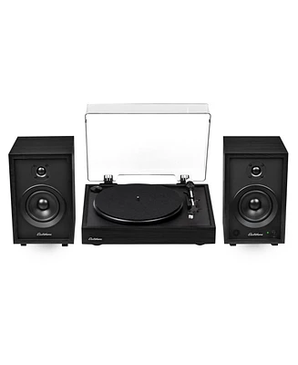 Electrohome Montrose Record Player Stereo System, 4" Bluetooth Powered Bookshelf Speakers, Belt-Drive Turntable with Audio-Technica Stylus, Speed Cont