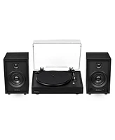 Electrohome Montrose Record Player Stereo System, 4" Bluetooth Powered Bookshelf Speakers, Belt-Drive Turntable with Audio-Technica Stylus, Speed Cont