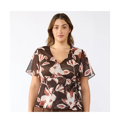 Estelle Plus Azalea Petal Faux-Wrap Top