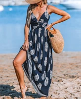 Cupshe Women's Navy Ornate Keyhole Maxi Beach Dress