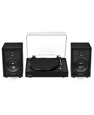 Electrohome Montrose Record Player Stereo System, 4" Bluetooth Powered Bookshelf Speakers, Belt-Drive Turntable with Audio-Technica