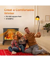 Cowsar Realistic Flame Electric Fireplace Stove, 500/1500W Freestanding Fireplace Heater with Remote Control and Timer, Adjustable Fireplace Stove Fla