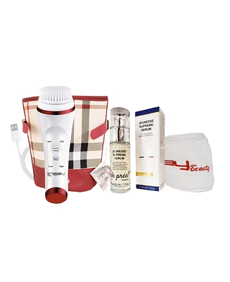 Linsay UltraSonic Facial & Body cleansing Brush with Temperature control Super Bundle with Anti Age Serum Cream, Usb Cable, Headband and Bag