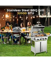 Cowsar 4-Burner Gas Bbq Grill, Astm 304 Stainless Steel Propane Grill with 32000 Btu, Outdoor Grill with Top Cover Lid,Wheels,Side Storage Shelves for