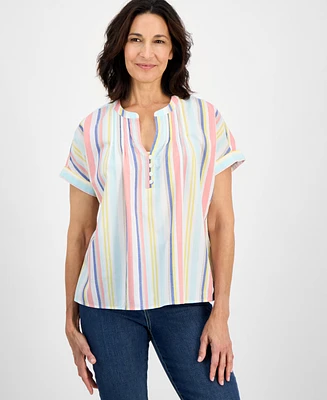 Style & Co Women's Cotton Striped Pintuck Top, Exclusively at Macy's