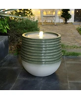LuxenHome Emerald Ribbed Top with Ivory Bottom 19.5" Tall Resin Fountain with Lights