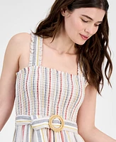 Anne Klein Women's Striped Smocked-Bodice Tiered Dress