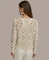 Donna Karan New York Women's Crochet Cotton Blend Cardigan