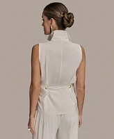 Donna Karan New York Women's Sleeveless Tie-Front Collared Shirt