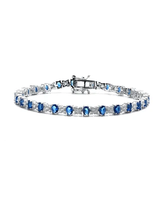 Sterling Silver White Gold Plated with Colored Cubic Zirconia Tennis Bracelet