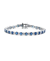 Sterling Silver White Gold Plated with Colored Cubic Zirconia Tennis Bracelet