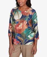 Alfred Dunner Women's Summer Solstice Dramatic Floral Crew Neck Top
