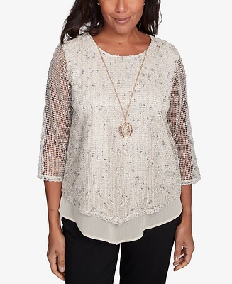 Alfred Dunner Women's Natural Instinct Popcorn Mesh Speckled Crew Neck Top