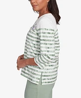 Alfred Dunner Women's Santa Fe Tie Dye Stripe Embroidered Crew Neck Top