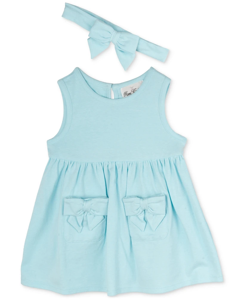 Rare Editions Baby Girls Tank Dress with Pockets & Headband, 2 Piece Set