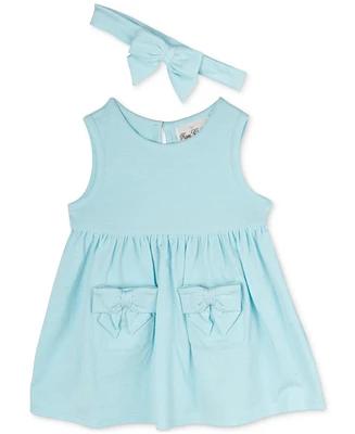 Rare Editions Baby Girls Tank Dress with Pockets & Headband, 2 Piece Set