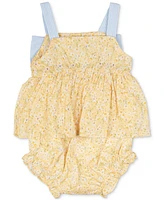 Rare Editions Baby Girls Daisy-Print Eyelet Romper & Headband, 2 Piece Set