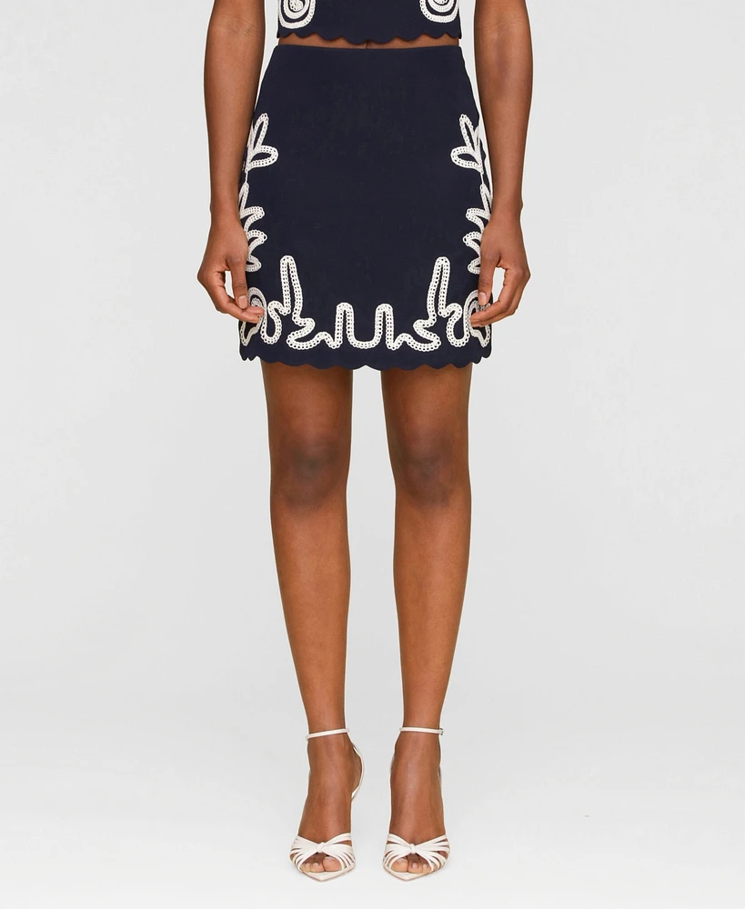 Avec Les Filles Women's Seahorse Embroidered Mini Skirt