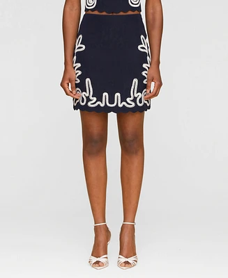 Avec Les Filles Women's Seahorse Embroidered Mini Skirt