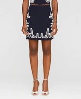 Avec Les Filles Women's Seahorse Embroidered Mini Skirt