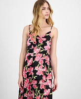 Anne Klein Women's Printed Satin Tiered Cowlneck Maxi Dress